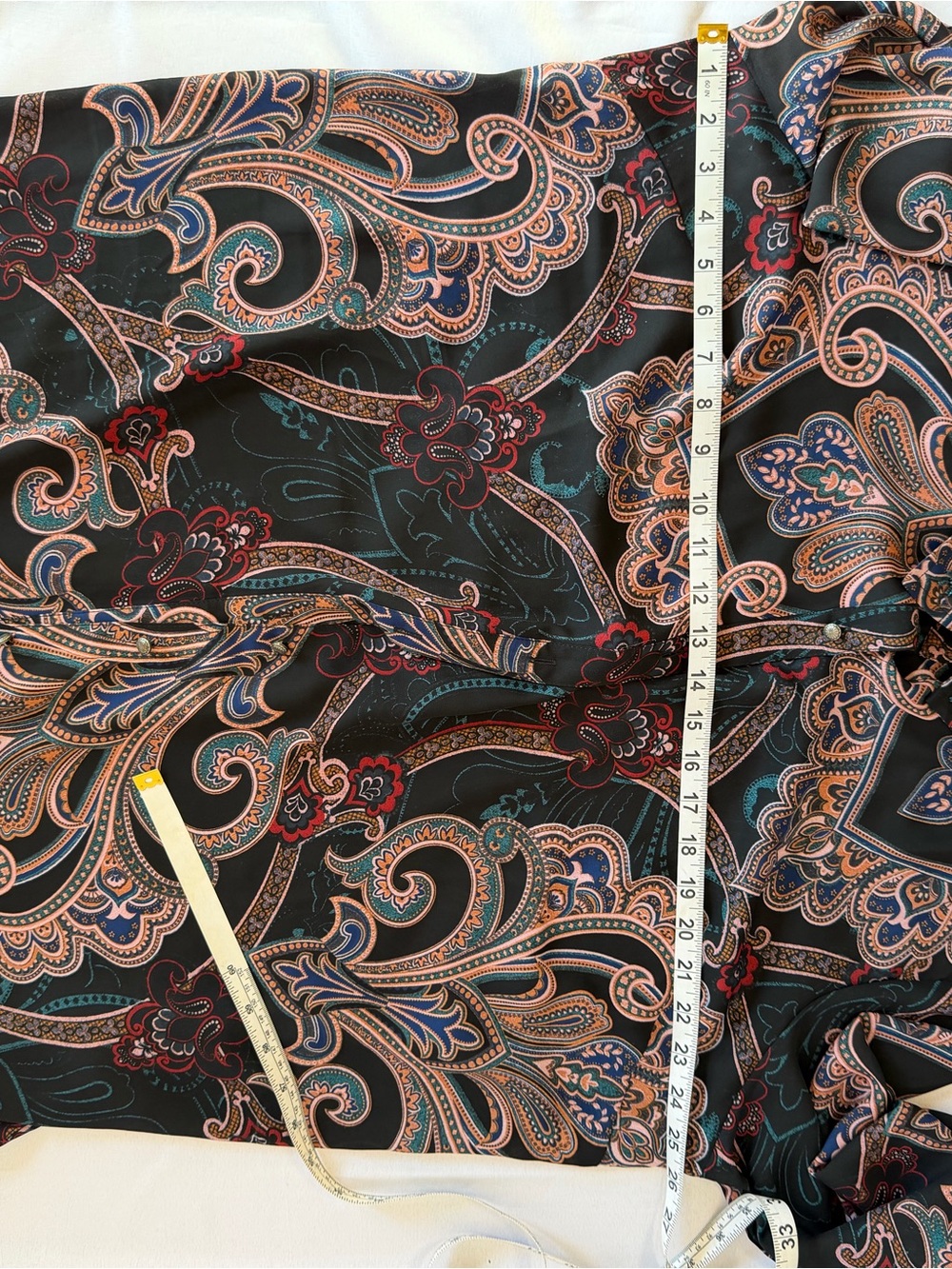 Canon Black Paisley Button-Down Shirt with Red and Tan Accents - Picture 6 of 11
